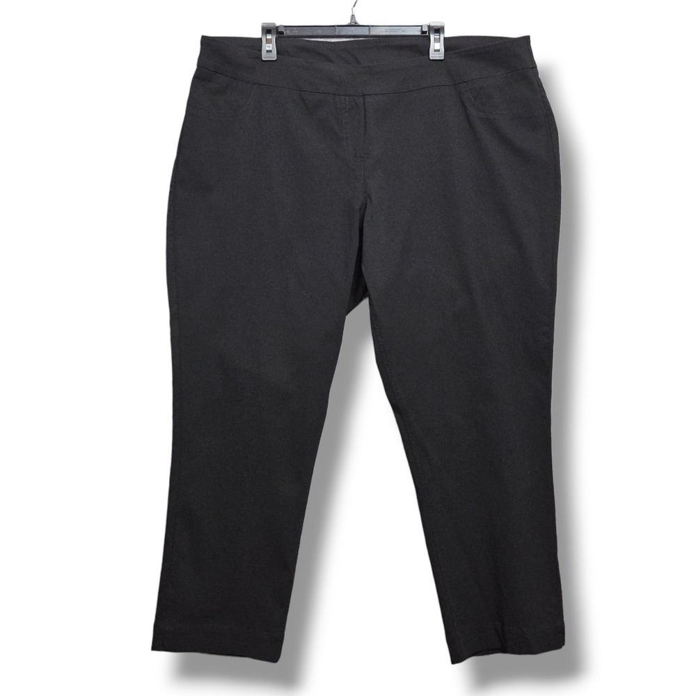 Slim Sation Skinny Pants Womens 24W High Rise Pull On Notch Hem Black Ankle